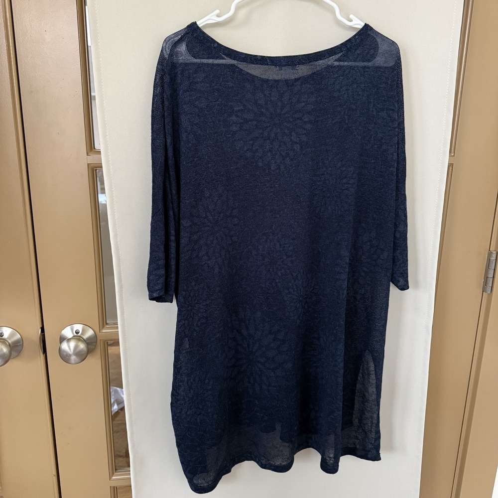 J. Jill Womens XL Navy‎ Blue Floral Linen Blend Short Sleeve Knit Sweater - Picture 3 of 7
